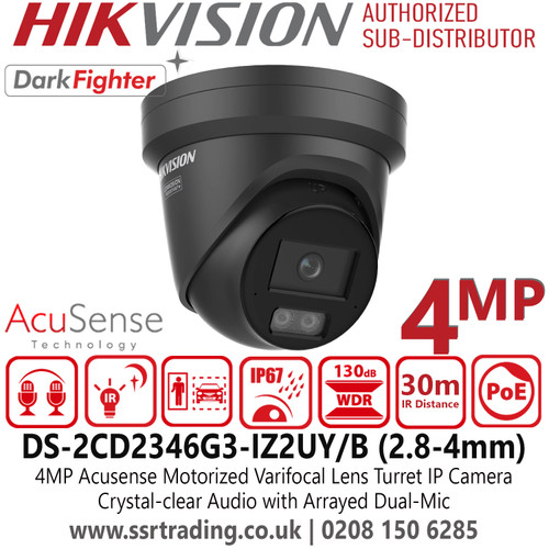 Hikvision 4MP Acusense Motorized Varifocal Turret IP PoE Camera - DS-2CD2346G3-IZ2UY/Black (2.8-4mm)