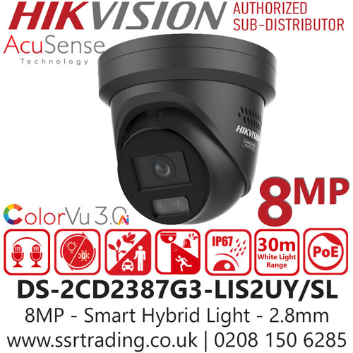 Hikvision DS-2CD2387G3-LIS2UY/SL/Black (2.8mm)  8MP/4K Smart Hybrid Light with ColorVu 4K Turret IP Camera