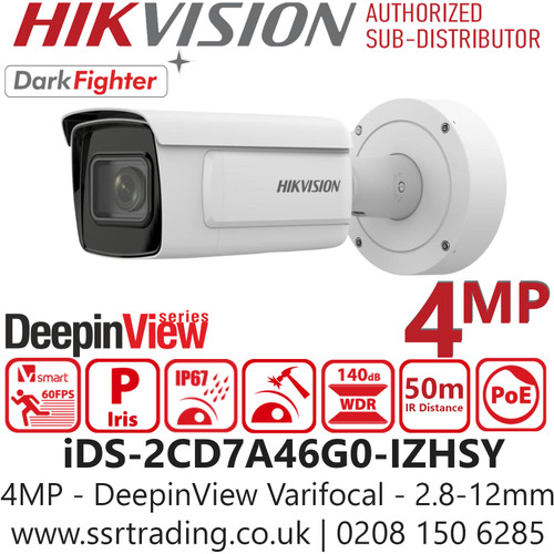 Hikvision iDS-2CD7A46G0-IZHSY (2.8-12mm) 4MP IR DariFighter DeepinView Varifocal Bullet Network PoE Camera with 50m IR Distance, IP67 Water and Dust Resistant, IK10 Vandal Resistant