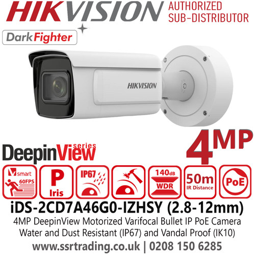 Hikvision iDS-2CD7A46G0-IZHSY (2.8-12mm) 4MP IR DariFighter DeepinView Varifocal Bullet Network PoE Camera with 50m IR Distance, IP67 Water and Dust Resistant, IK10 Vandal Resistant