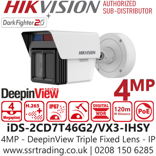 iDS-2CD7T46G2/VX3-IHSY Hikvision 4MP DeepinViewX Triple Fixed Lens Bullet IP PoE Camera for Perimeter Protection 