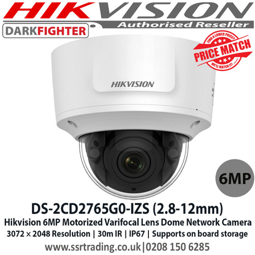 Hikvision Darkfighter Network Dome Camera 6MP 2.8-12 mm Motorized Varifocal Lens 30m IR Darkfighter IP66 IK10 WDR Network Dome Camera - DS-2CD2765G0-IZS - Ist