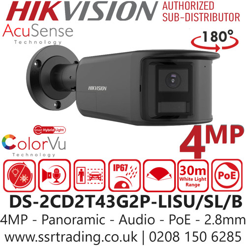 Hikvision - DS-2CD2T43G2P-LISU/SL/Black (2.8mm) Smart Hybrid Light Panoramic AcuSense Fixed Lens 4MP Bullet IP Network Camera Color in Black 