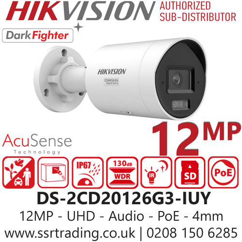 DS-2CD20126G3-IUY (4mm) Hikvision 12MP Acusense Bullet IP PoE CCTV Security Camera with 4mm Fixed Lens, Durability: IP67 weatherproof for outdoor use, Anti-corrosion design for long-term reliability