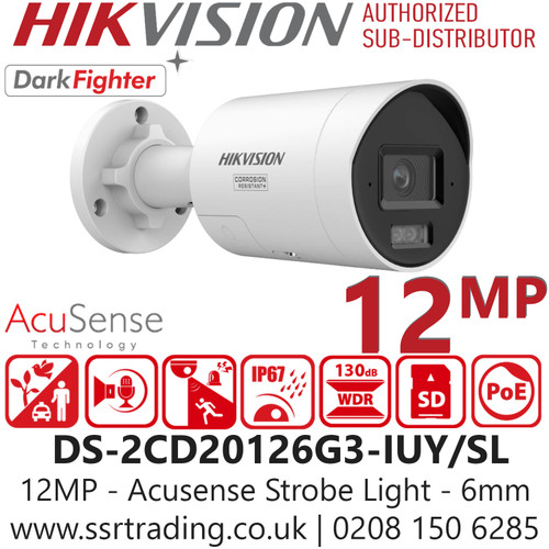 Hikvision 12MP Acusense Strobe Light and Audible Warning PoE Camera-DS-2CD20126G3-IUY/SL(6mm)