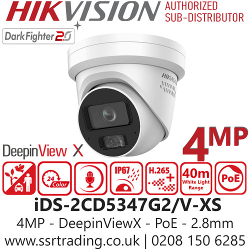 Hikvision iDS-2CD5347G2/V-XS (2.8mm) 4MP DeepinViewX IP PoE Turret Camera for Perimeter Protection with 2.8mm Fixed Lens, IP67 Water and Dust Resistant, Built in Microphone 