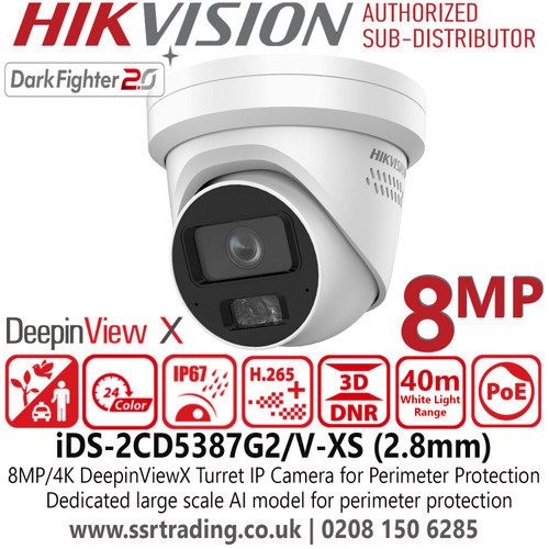 Hikvision 4K/8MP DeepinViewX Fixed Lens Turret IP Network Camera for Perimeter Protection - iDS-2CD5387G2/V-XS (2.8mm)
