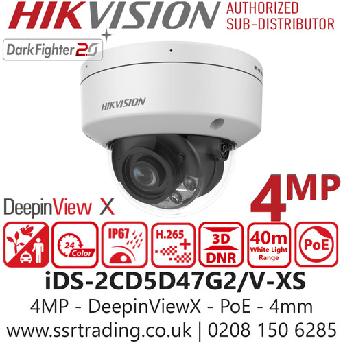 Hikvision 4MP DeepinViewX IP Network Indoor/Outdoor CCTV Dome Camera - iDS-2CD5D47G2/V-XS (4mm)