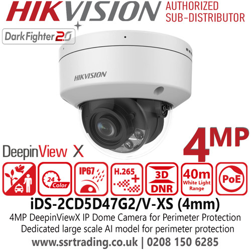 Hikvision iDS-2CD5D47G2/V-XS (4mm) 4MP DeepinViewX IP Network Indoor/Outdoor CCTV Dome Camera 