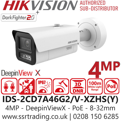 Hikvision 4MP DeepinViewX Motorized Varifocal Lens Bullet IP Network Camera for Perimeter Protection - IDS-2CD7A46G2/V-XZHS(Y) (8-32mm) 