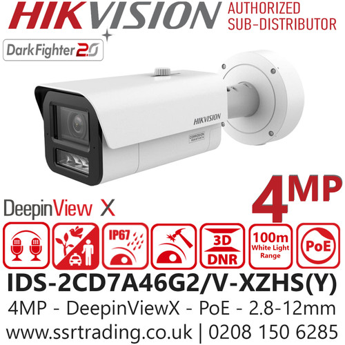 Hikvision IDS-2CD7A46G2/V-XZHS(Y) (2.8-12mm) 4MP DeepinViewX Motorized Varifocal Lens Bullet IP PoE Camera for Perimeter Protection with 2.8-12mm Moto Varifocal Lens, IP67, IK10, Two-way Audio, Built-in Heater