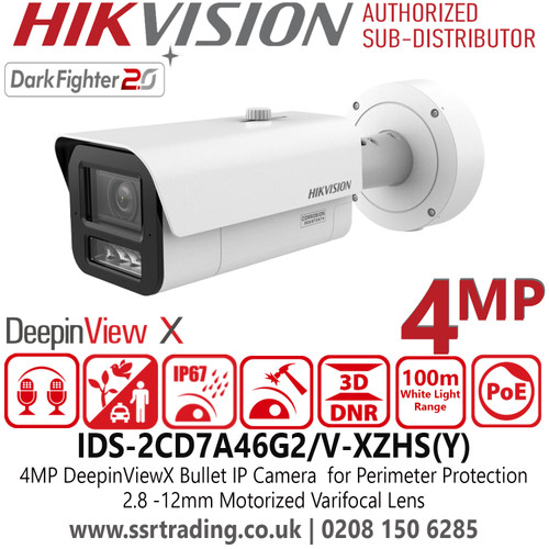 Hikvision IDS-2CD7A46G2/V-XZHS(Y) (2.8-12mm) 4MP DeepinViewX Motorized Varifocal Lens Bullet IP PoE Camera for Perimeter Protection with 2.8-12mm Moto Varifocal Lens, IP67, IK10, Two-way Audio, Built-in Heater