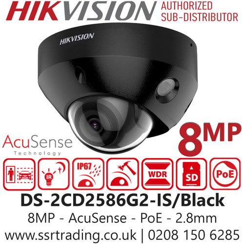 DS-2CD2586G2-IS/Black (2.8mm) Hikvision 8MP AcuSense Audio Dome IP PoE Camera with Built in Microphone, 30m IR Distance