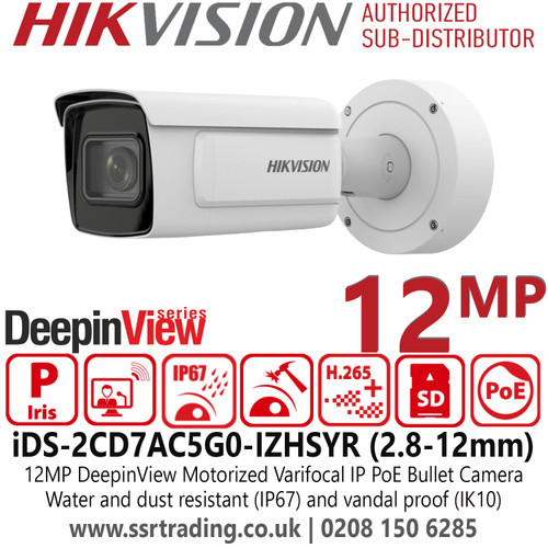 Hikvision 12MP DeepinView Motorized Varifocal IP PoE Bullet Camera, Water and dust resistant (IP67) and vandal proof (IK10) - iDS-2CD7AC5G0-IZHS(Y)(R) (2.8-12mm)
