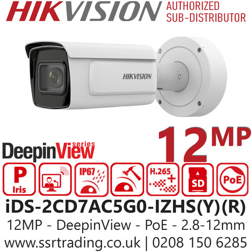 iDS-2CD7AC5G0-IZHS(Y)(R) (2.8-12mm) Hikvision 12MP DeepinView Motorized Varifocal IP PoE Bullet Camera, Water and dust resistant (IP67) and vandal proof (IK10) 
