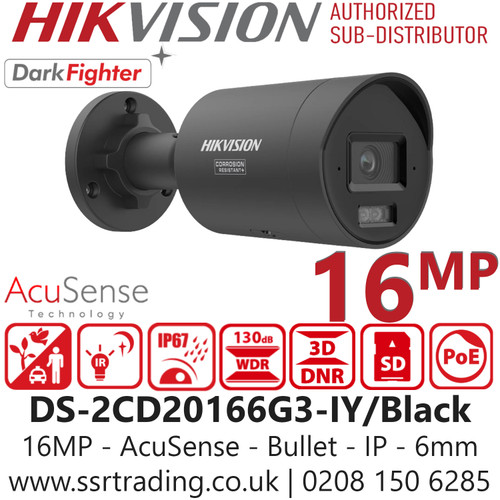 Hikvision 16MP Acusense Bullet PoE Camera - DS-2CD20166G3-IY/Black (6mm)