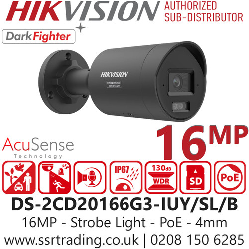 Hikvision 16MP Strobe Light & Audible Warning IP Camera - DS-2CD20166G3-IUY/SL/Black (4mm)