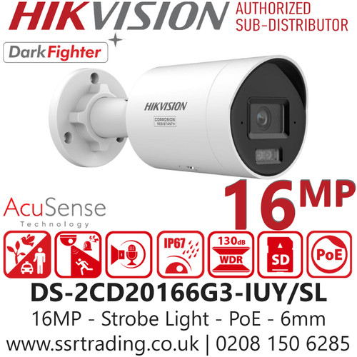 DS-2CD20166G3-IUY/SL (6mm) Hikvision 16MP Acusense Strobe Light IP PoE Camera 