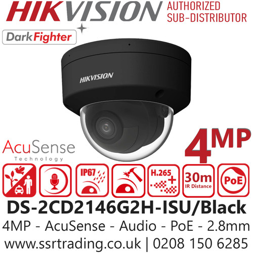 Hikvision DS-2CD2146G2H-ISU/Black (2.8mm) 4MP AcuSense Audio Dome IP CCTV Camera 