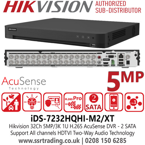 Hikvision iDS-7232HQHI-M2/XT 32Ch 3K/5MP H.265 AcuSense DVR - Support All channels HDTVI Two-Way Audio Technology - 5 Signals Input Adaptively (HDTVI/AHD/CVI/CVBS/IP)