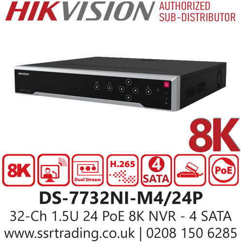 DS-7732NI-M4/24P Hikvision 32 Channel 24 PoE 8K NVR with 4 SATA Interfaces