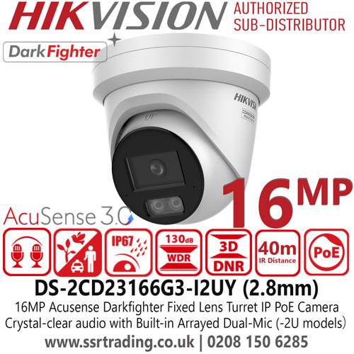 Hikvision 16MP Acusense Outdoor Turret CCTV IP PoE Camera - DS-2CD23166G3-I2UY (2.8mm)