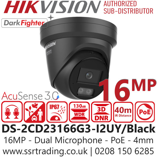 Hikvision 16MP Acusense Weatherproof  IP Network CCTV Camera for UK Security - DS-2CD23166G3-I2UY/Black (4mm)