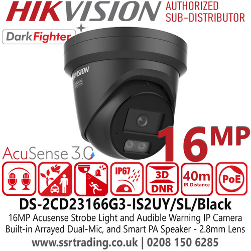 Hikvision DS-2CD23166G3-IS2UY/SL/Black 16MP IP Turret CCTV Camera | EXIR 2.0 Infrared Night Vision | WDR | H.265+ Compression | IP67 Weatherproof | NDAA & GDPR Compliant UK Security Solution