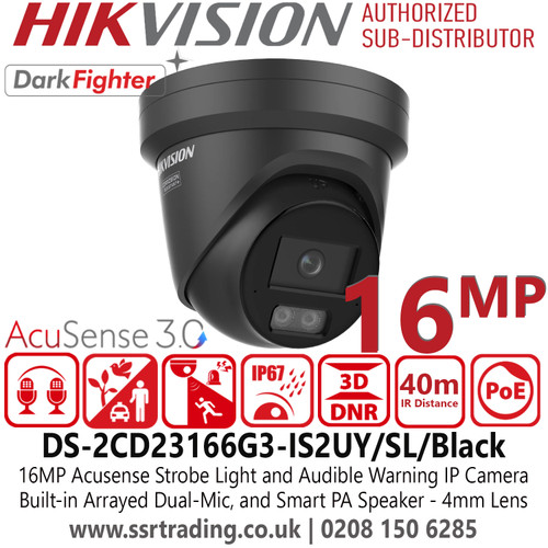 Hikvision DS‑2CD23166G3‑IS2UY/SL/Black 16MP PoE IP Turret CCTV Camera with EXIR 2.0 Infrared Night Vision up to 40m, Wide Dynamic Range (WDR) for Clear Imaging, H.265+ Compression for Optimized Storage
