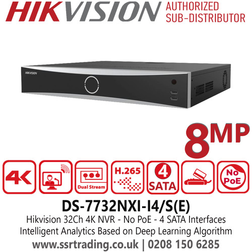 Hikvision DS‑7732NXI‑I4/S(E) 32‑Channel 4K Network Video Recorder with Deep Learning Analytics, Facial Recognition, H.265+ Compression, RAID Support, HDMI/VGA Output, NDAA & GDPR Compliant Professional CCTV NVR for Large‑Scale Surveillance Systems