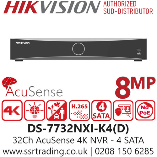 Hikvision 32Ch K Series AcuSense 4K NVR - 4 SATA - DS-7732NXI-K4(D)