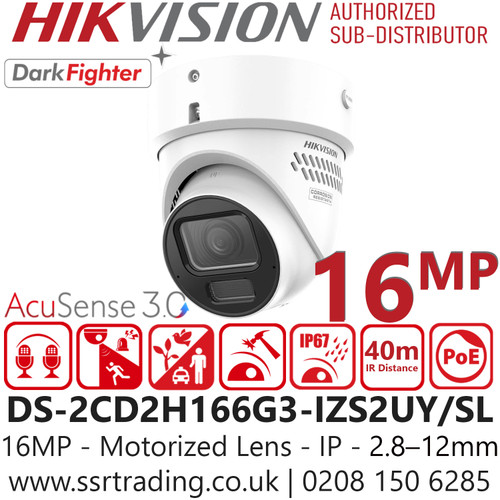 Hikvision DS-2CD2H166G3-IZS2UY/SL 16MP Acusense Strobe Light & Audible Warning Motorized Varifocal Lens 2.8-12mm  IP Network Camera with UHD: Ultra High Definition delivers, Crystal-clear audio with Built-in Arrayed Dual-Mic, and Smart PA Speaker 