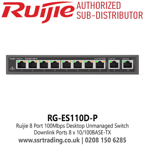Ruijie RG-ES110D-P, 8-port 10/100Mbps Desktop Unmanaged Switch Home Office, Retails, Cafe, Villa, Surveillance etc.