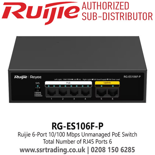 Ruijie 6-Port 10/100 Mbps Unmanaged PoE Switch RG-ES106F-P