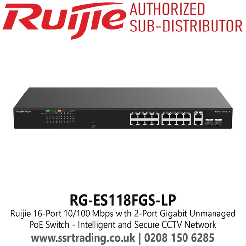 RG-ES118FGS-LP Ruijie 16 Port 10/100 Mbps with 2-Port Gigabit Unmanaged PoE Switch 