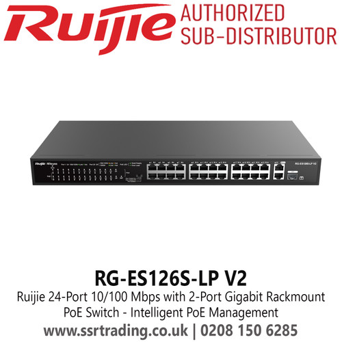 Ruijie RG-ES126S-LP V2 24 Port 10/100 Mbps with 2-Port Gigabit Rackmount PoE Switch 