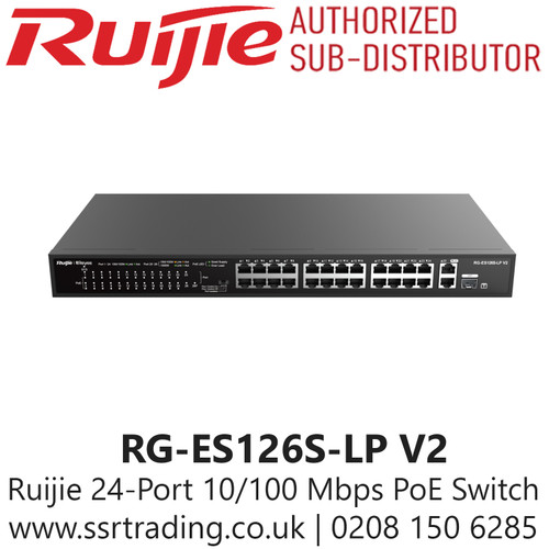 RG-ES126S-LP V2 Ruijie 24 Port 10/100 Mbps with 2-Port Gigabit Rackmount PoE Switch 