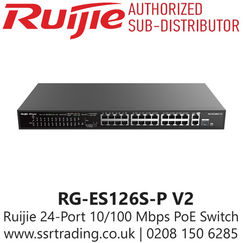 Ruijie RG-ES126S-P V2 24 Port 10/100 Mbps with 2-Port Gigabit Rackmount PoE Switch