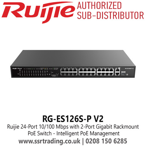RG-ES126S-P V2 Ruijie 24 Port 10/100 Mbps with 2-Port Gigabit Rackmount PoE Switch