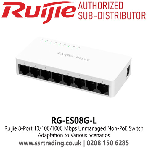 Ruijie RG-ES08G-L 8 Port 10/100/1000 Mbps Unmanaged Non-PoE Switch for Home Office, Retails, Cafe, Villa, etc.