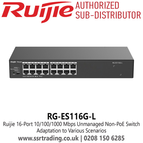 RG-ES116G-L Ruijie 16 Port 10/100/1000 Mbps Unmanaged Non-PoE Switch 