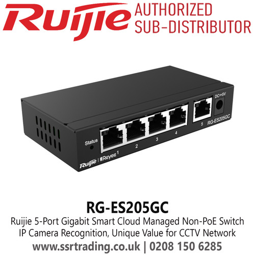 Ruijie RG-ES205GC 5-Port Gigabit Smart Cloud Managed Non-PoE Switch for Enterprise, Hospitality, Factory, Education, Retails, Surveillance, etc.