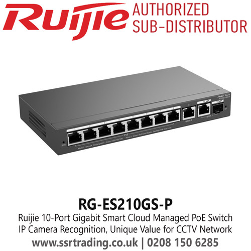Ruijie RG-ES210GS-P 10 Port Gigabit Smart Cloud Managed PoE Switch for Enterprise, Hospitality, Factory, Education, Retails, Surveillance, etc.