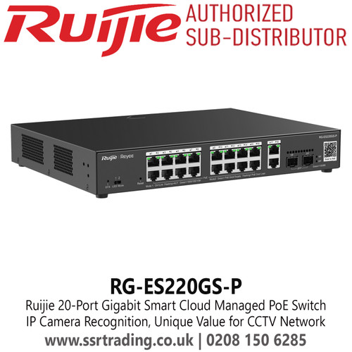 RG-ES220GS-P Ruijie 20 Port Gigabit Smart Cloud Managed PoE Switch for Enterprise, Hospitality, Factory, Education, Retails, Surveillance, etc.