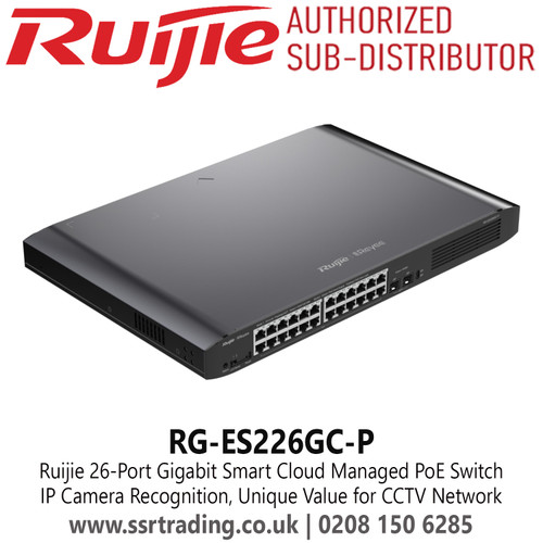 RG-ES226GC-P Ruijie 26 Port Gigabit Smart Cloud Managed PoE Switch for Enterprise, Hospitality, Factory, Education, Retails, Surveillance, etc.