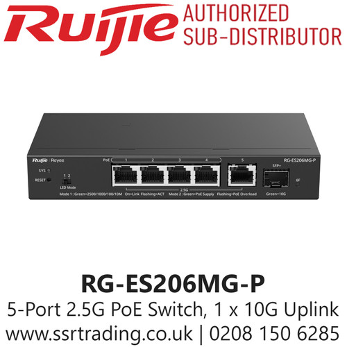 Ruijie 5 Port 2.5G Cloud Managed PoE Switch, 1 x 10G Uplink - RG-ES206MG-P