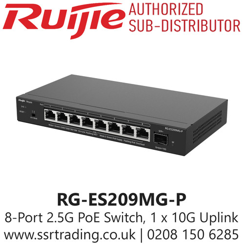 RG-ES209MG-P Ruijie 8 Port 2.5G Cloud Managed PoE Switch, 1 x 10G Uplink - Office, School, Villa, Retail, Apartment, etc.