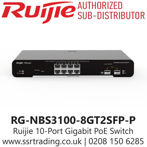 RG-NBS3100-8GT2SFP-P Ruijie 10 Port Gigabit Layer 2 Cloud Managed PoE Switch, Enterprise, Hospitality, Factory, Education, Retails etc. 