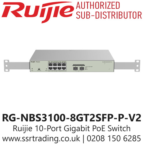 Ruijie RG-NBS3100-8GT2SFP-P-V2 10-Port Gigabit Layer 2 Cloud Managed PoE Switch, Enterprise, Hospitality, Factory, Education, Retails etc. 