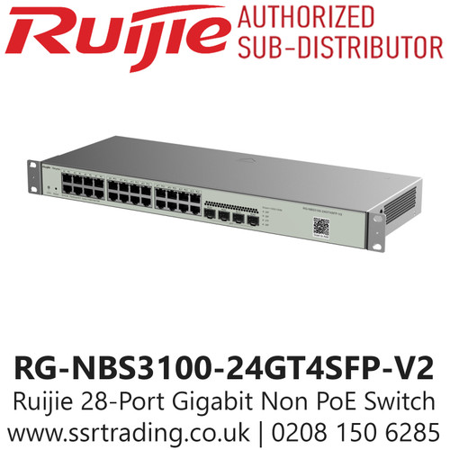 RG-NBS3100-24GT4SFP-V2 Ruijie 28 Port Gigabit Layer 2 Cloud Managed Non-PoE Switch 